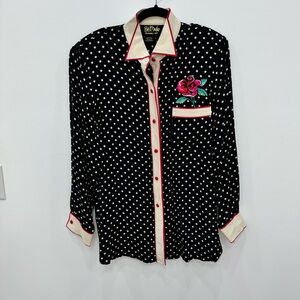 Vintage 1990’s Bob Mackie “Wearable Art” polka dot button down silk shirt large
